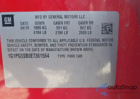 2014 Chevrolet Cruze Ltz from USA, damaged, VIN 1G1PG5SB0E7361564